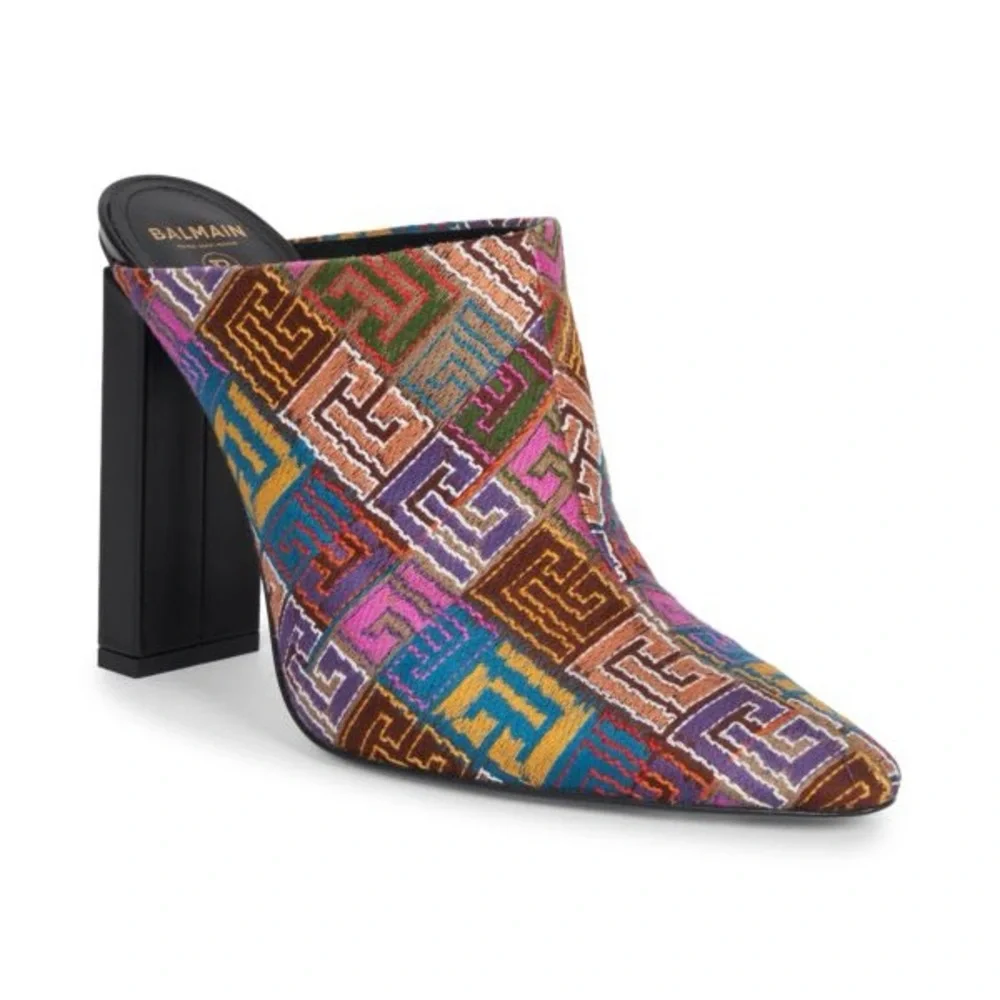 BALMAIN Ulla Tapestry Monogram Mules - Picture 1 of 12